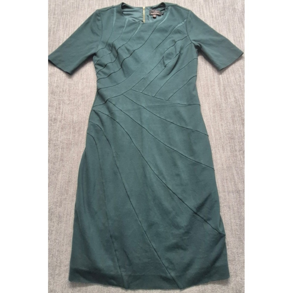 Ted Baker London Corie green sheath dress lined seam details sz 3 USA 8 office